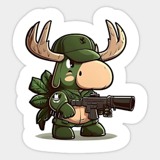 Armored Cute Moose Holding a Riffle design Sticker